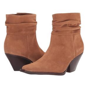 Vince Camuto Nerlinji Western Slouch Ankle Boots Brown Suede Stacked Heel 9